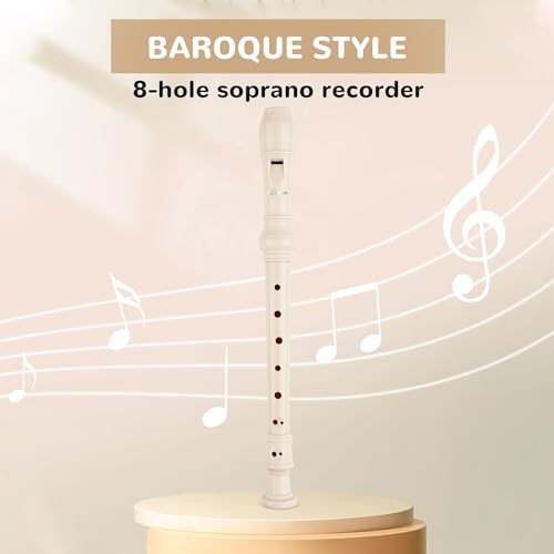 SWAN Soprano Recorder Instrument for Beginners Student - 8 Hole Flute Detachable 3pcs ABS Descant Recorders with Cleaning Rod and Fingering Chart, Baroque Style, Beige