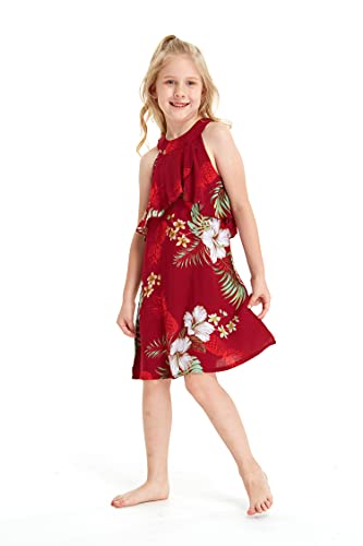 Image of Matchable Family Hawaiian Luau Men Women Girl Boy Clothes in Pineapple Garden Burgundy