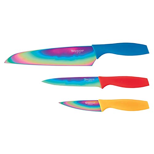 Hampton Forge Tomodachi Knife Set - 6-Pc. Set Includes 3 Rainbow Titanium Coated Kitchen Knives and 3 Protective Sheaths
