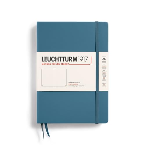 Image of LEUCHTTURM1917 - Notebook Hardcover Medium A5-251 Numbered Pages for Writing and Journaling (Stone Blue, Plain)