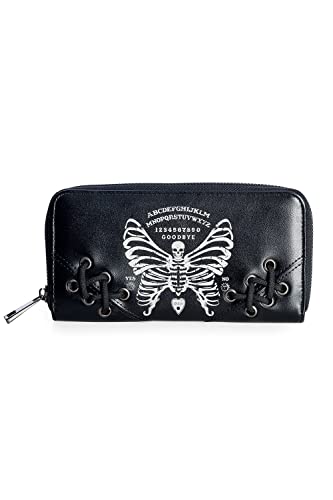 Lost Queen Women's Gothic Skeleton Butterfly Zip Around Wallet Ouija Spirit Board Faux Leather Zip Around Clutch