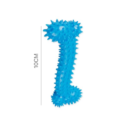 Image of Dog Chew Toy for Puppy, Cute Blue Small Dog Toy, Durable Chew Toy for Dogs and Pets - Durable & Non Toxic Spiky Rubber Bone for Dogs and Pets |Chew and Interactive Dog Toy (Blue)