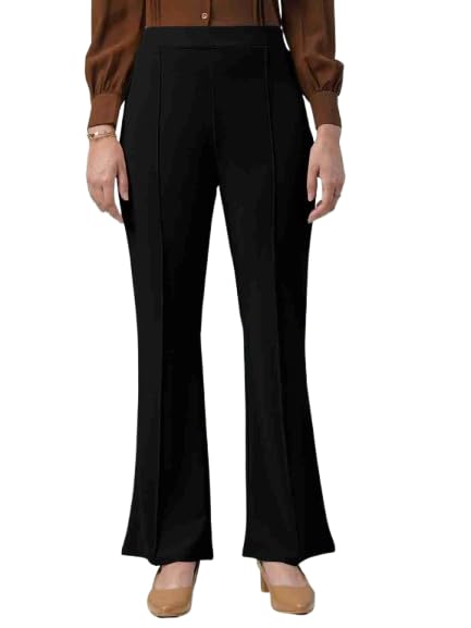 Image of Women's High-Rise Straight Leg Trousers, Relaxed Fit, Flared Style, Lint Free, Pack of 1