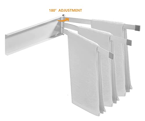 Yeavs Swing Towel Holder Rack White, Wall Mounted Towel Bar Swivel With 3-Arm For Bathroom Kitchen Storage #TOP4
