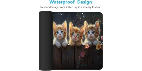 Tapis de souris XXL 1200x600mm motif chat et fleur avec bords cousus pour PC
