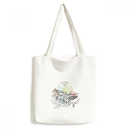 Sac fourre-tout en toile Lijiang Chine cabas lavable multicolore 33x40cm