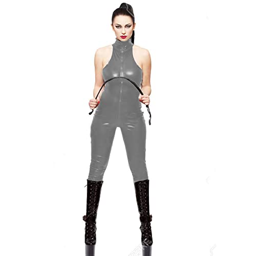 Vrouwen glanzend kunstleer lange jumpsuit zomer mouwloze jumpsuits sexy sportkleding slanke effen kleur bodycon - Afbeelding 8