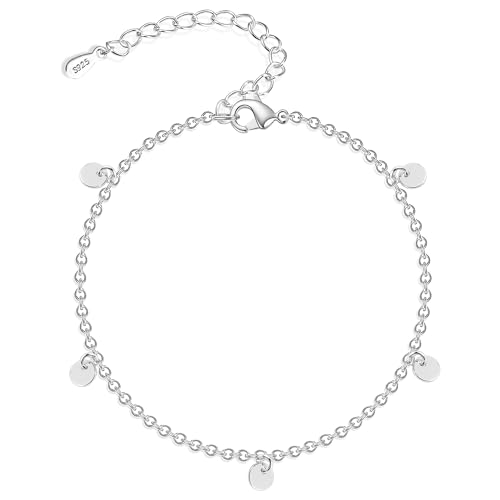 Image of ASH'S CHOICE 925 Sterling Silver Bracelet for Women Adjustable Sterling Silve Bracelet with Charm Round Drop Dangling Bracelet Friendship Bracelets Charm Bracelets Jewelry Gifts for Women Ladies
