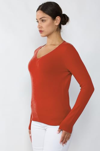 Image of JENNIE LIU Women's 100% Pure Cashmere Long Sleeve Pullover V Neck Sweater