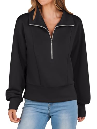 Anrabess Women Half Zip Sweatshirts Workout Athletic Quarter Zipper Pullover Cropped Hoodies 2024 Fall Outfits Teen Girls Black Large cover