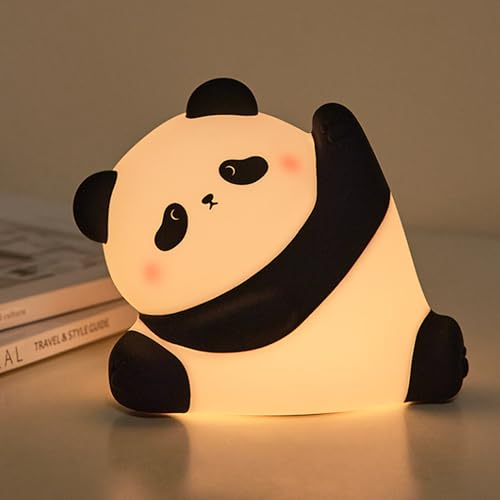 Panda Night Light, Cute LED Squishy Nursery Night Light 3 Level Dimmable Lamp, Novelty Silicone Animal Nightlight USB Charging Port Bedside Touch Lamps for Toddler Baby Kids Funny Gifts Bedroom Decor