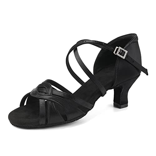 Women's Latin Dance Shoes Silk Satin Open Toe Professional Ballroom Tango Salsa Dance Practice Performance Dance Heels