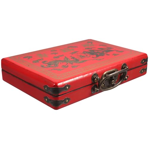 Milisten Caja de Mahjong de Madera Retro con Asas Vintage Almacenamiento de Azulejos Mahjong Hogar y