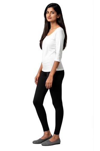 Image of H2 Women's Comfortable Cotton Blend Leggings - Ankle Length, Versatile (in, Alpha, M, Regular, Black)