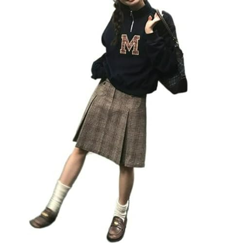 Patterned Hoodie Plaid Zipper Stand Collar Long Sleeve Oversized Vintage Fall Streetwear Casual Hoodie