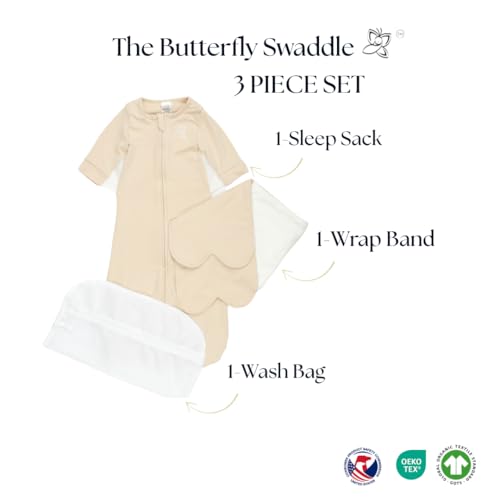 Image of The Butterfly Swaddle Organic Cotton Blend, All-in-One Butterfly Wing Sleep Sack Transitional Training System for Newborn Infant Baby with Wash Bag, Large (12-17 lbs), Twilight Purple
