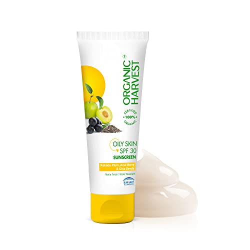 Organic Harvest Sunscreen Spf 30 With Blue Light Technology, Protects From Harmful Uva & Uvb Rays, Pa+++, Hydrates & Nourishes Skin, For Oily Skin, 100% American Certified Organic, Sulphate & Paraben Free - 100Gm #TOP23