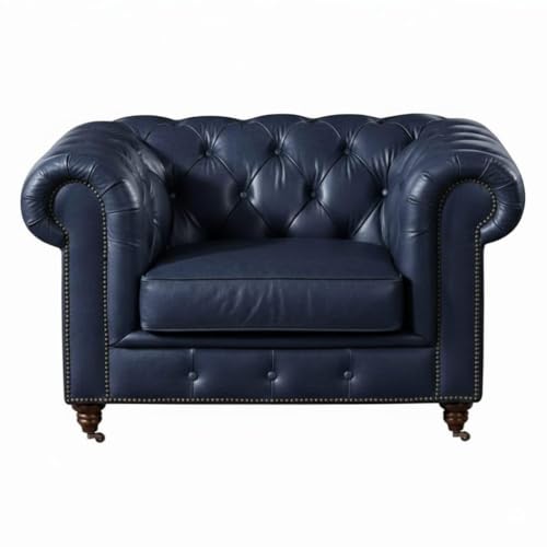 Image of Modern Classic Design Leatherette Luxury Chester Sofa Set with Button Tufted, 3+1+1=5 Seater Sofa for Living Room Home, Office and Lobby (Blue, 3+1+1=5 Seater Sofa)