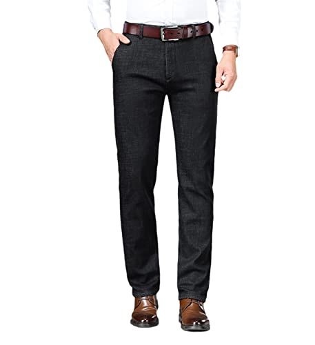 Winter Fitted Straight Jeans Fleece Thick Warm Men's Business Slim High Waist Jeans