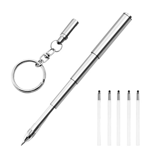 OPVYAEU Mini Stylo, Stylo Télescopique en Acier Inoxydable con 5 Recharges, Porte-clés en Métal...