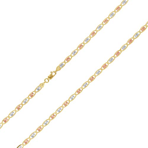 Nuragold 14K Three Tone Yellow Rose White Gold 2.6Mm Valentin Mariner Link Anchor Chain Bracelet Or Anklet, Womens 7" 7.5" 8" 8.5" 9" #TOP4