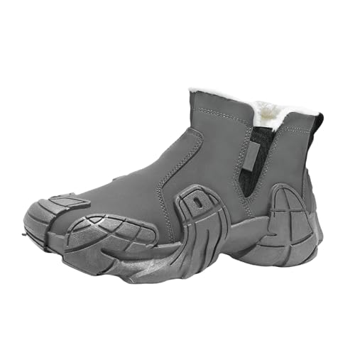 Genérico Botas Hombre Amarillo Mostaza Invierno Cuero Impermeable Forro Piel Cremallera Lateral Suela Antideslizante Corte Medio Tobillo Zapatos al Aire Libre Moda Casual, gris, 43 EU
