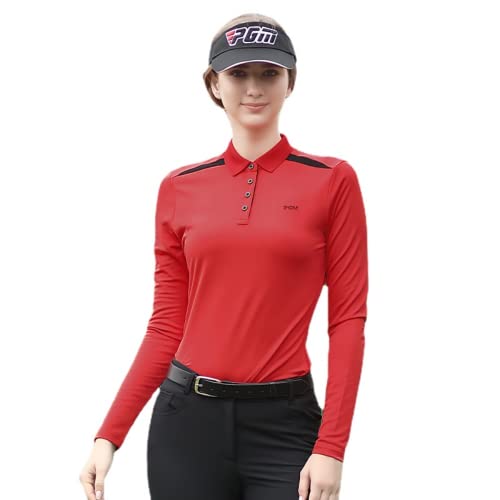 Yothfly Chemise de golf pour femme à séchage rapide, protection solaire, respirant, t-shirt de golf à manches longues, vêtement de sport (rouge, M) Cover
