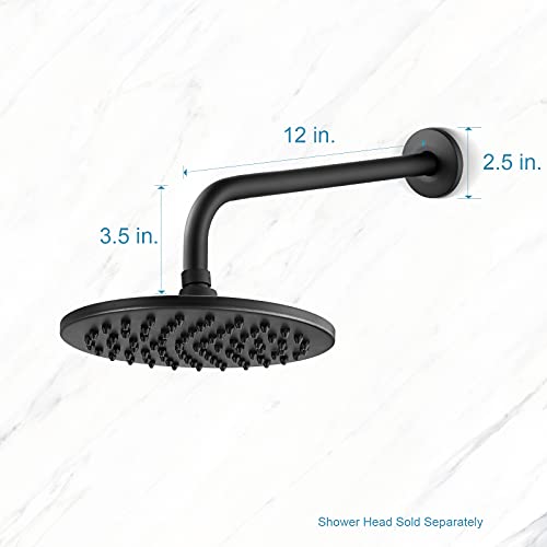 Offo Shower Arm With Flange 12 Inches Wall Mount Replacement Angle Shower Head Arm Wall-Mounted For Fixed Shower Head & Handheld Showerhead Matte Black #TOP4