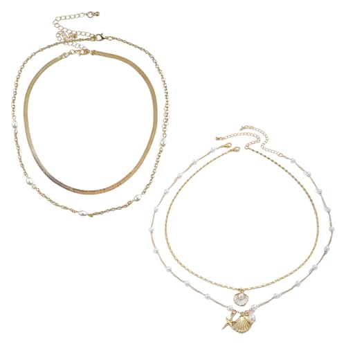 NYGGTYK 4 Piezas De Collar Temático De Concha, Collar De Múltiples Capas, Collar De Elementos Marinos, Collar Boho.