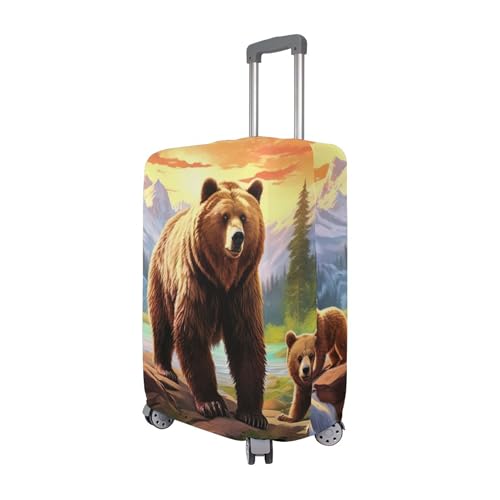 Joisal Luggage Protector Suitcase Cover Custom Grizzly Bears Landscape Anti-scratch Cool Travel Accessories for Women, M, Fits 22-24 Inch Case3