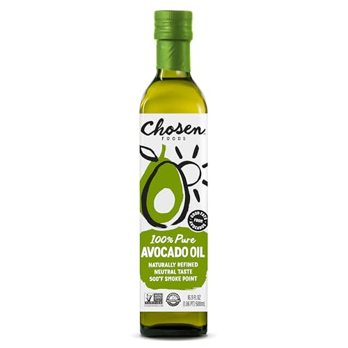 Chosen Foods 100% Pure Avocado Oil 16.9 oz. Non-GMO for High-Heat Cooking, Frying, Baking, Homemade Sauces, Salad Dressings and Marinades