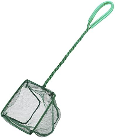 Pawfly 4 Inch Aquarium Fish Net with Braided Metal Handle Small Square Net with Soft Fine Mesh Sludge Food Residue Wastes Skimming Cleaning Net for Fish Tanks Small Koi Ponds and Pools