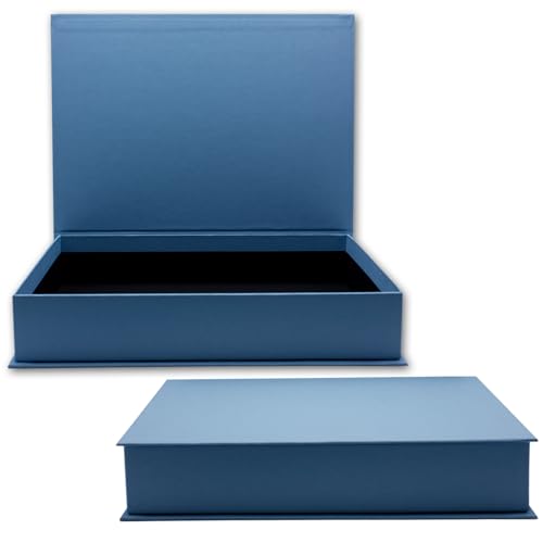 NEUSER PAPIER Caja de regalo con tapa abatible, 1 unidad, DIN A4, revestimiento azul grisáceo, interior negro, 334 x 242 x 65 mm, caja de almacenamiento