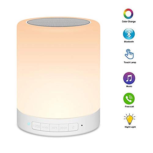 Preisvergleich Produktbild Pouybie Nachttischlampe mit Bluetooth Lautsprecher mit 7 Farbwechseln Tragbar Dimmbarer Smart Touch LED Nachtlicht Muisc Player