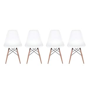 Inspirer Studio® Set of 4 New 17 inch SeatDepth Eiffel Style Side Chair with Natural Wood Legs Shell Top Side Chairs (White)