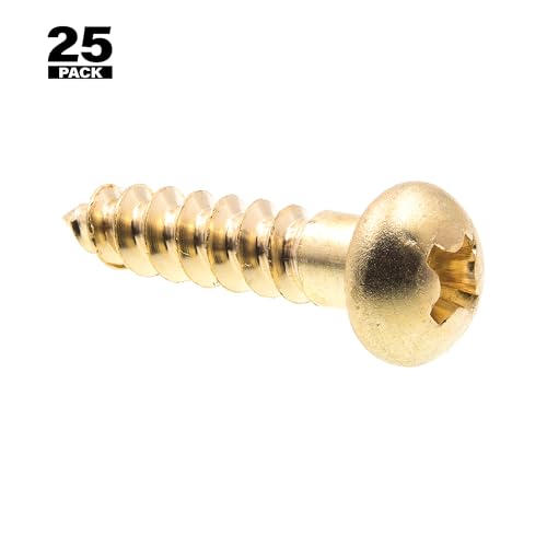 Prime-Line Tornillos para Madera, Cabeza Redonda, Phillips, #8 x 3/4 pulg., Latón Macizo (Paquete de 25) miniatura 3