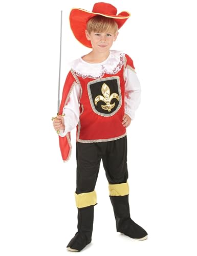 DEGUISE TOI - Déguisement Mousquetaire rouge garçon - Chapeau - Chemise - Pantacourt - 2 sur-bottes - M 7-9 ans (120-130 cm) - Rouge - Déguisements enfants...