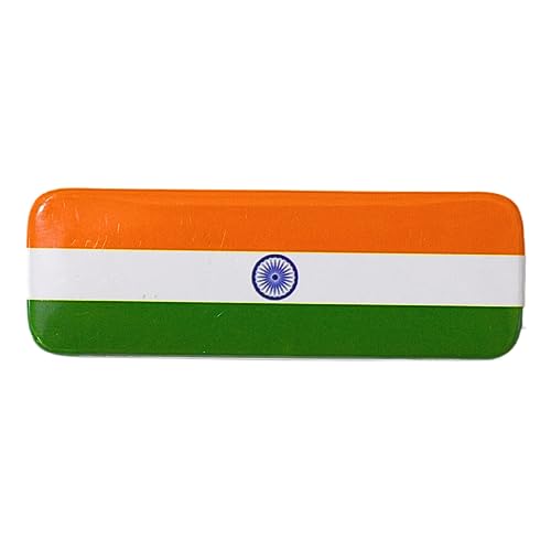 Image of Indian National Flag Rectangular Pinback Badge - Patriotic Tiranga Metal Button Pin with Ashoka Chakra for Independence Day, Republic Day, and Cultural Events (Pack of 10)
