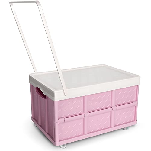 Collapsible Storage Bins Folding Storage Box Collapsible Storage Bins with Lid Retractable Foldable Storage Box, Stackable Storage Box With Removable Pulley and Pull Rod. The Large Size, 23x15.4x12.8IN-Lever And Wheel.
