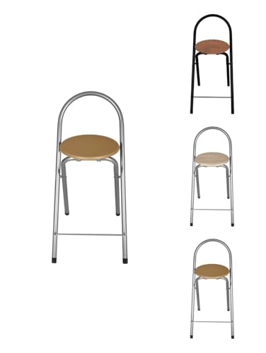 Jardin202   Taburete Plegable 80x40x45 cm   Elegante y Duradero en Negro y Plata con Reposapiés, Ideal para Cocina | Pack 2 uds (Plata)