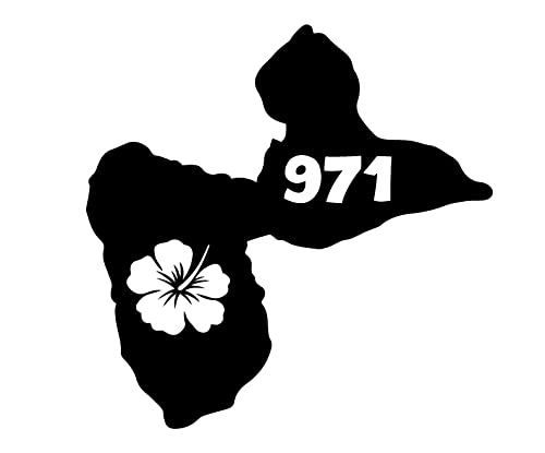 Sticker Guadeloupe 971 – Autocollant DOM TOM voiture – Île de Guadeloupe avec fleur d’hibiscus – déco voiture/maison – coloris et dimensions au...