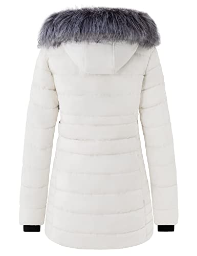 Wantdo Women's Long Parka Winter Jacket Fur Hooded Quilted Lined Coats Beige Xl #TOP1