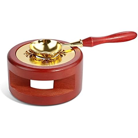 Wax Seal Kit, Wax Seal Warmer Melting Spoon Kit with Wooden Handle, Wax Sticks Wax Beads Sealing Furnace Stove Pot Tool with Melting Spoon for Wedding Wax Envelope Wax Sealing Stamp, Rosewood Cover