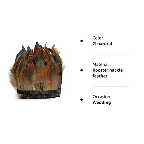 Wanjin Rooster Hackle Feather Fringe Trim Craft Feather 5-7 Inch Width Pack Of 2 Yards (Natural) #TOP2