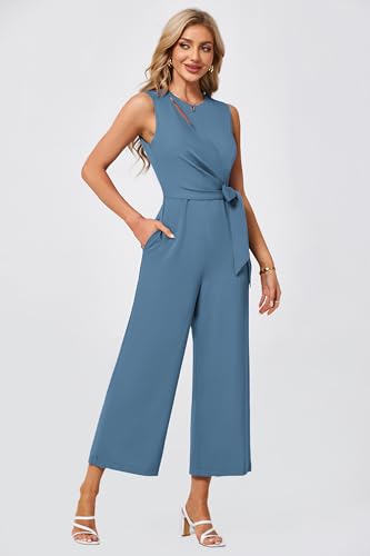 Jasambac Women'S Jumpsuits Sleeveless Dressy Scoop Neck Long Pant Romper Tummy Control Playsuit Casual One Piece Outfits thumb #2