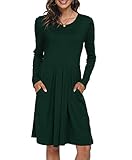 DouBCQ Women's Casual Long Sleeve Flowy Pleated Fall Dresses with Pockets (0-Dark Green, M)