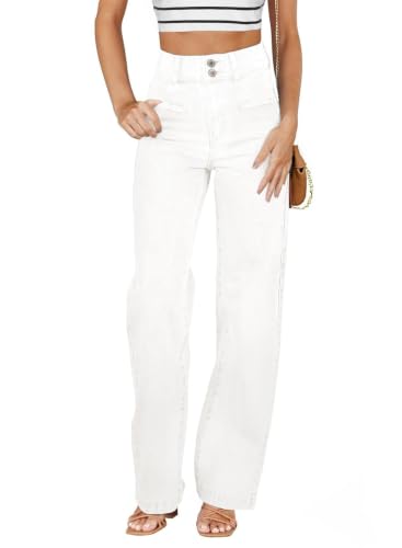 Sidefeel Jeans for Women Trendy High Waisted Stretchy Wide Leg Jeans Loose Straight Leg Denim Pants White Size 6
