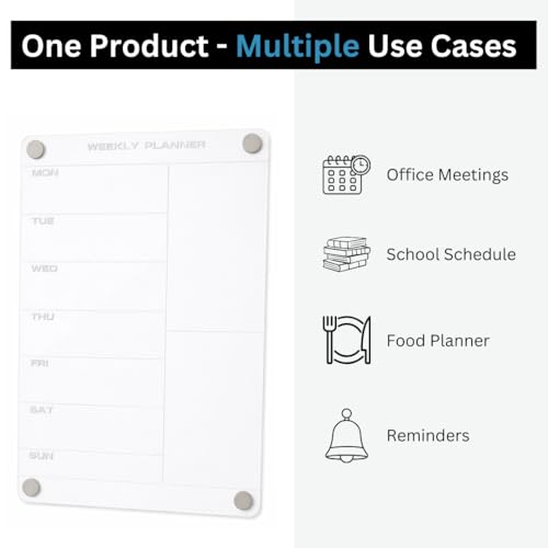 Image of Acrylic Magnetic Weekly Planner - Clear Calendar for Fridge | Magnetic Board for Refrigerator, Weekly Meal Planner Includes 2 Marker Pen | A4 Size (21x30cm)