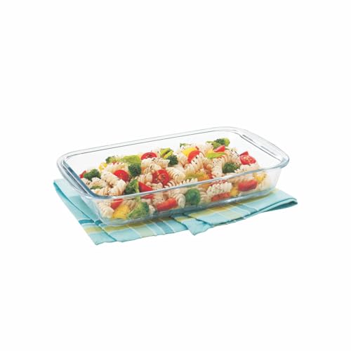 Signoraware Bake 'N' Serve Rectangular Bakeware Safe and Oven Safe Glass Dish Tray | Borosilicate Glass Bowl Container | Microwave Oven Safe Baking (1600ml, Set of 1, Clear)
