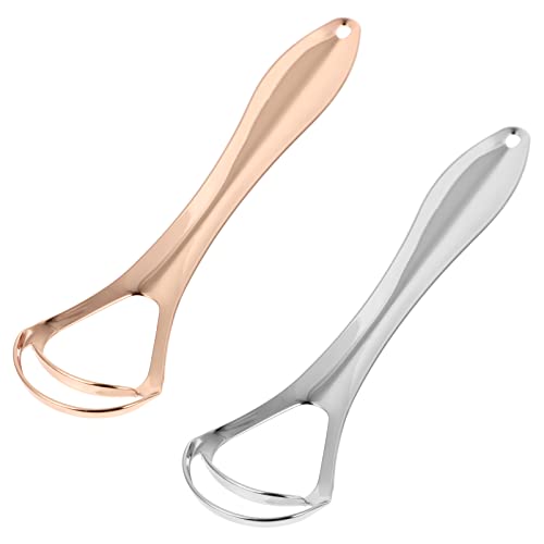 BCOATH 2Pcs Double Layer Stainless Steel Scrapers with Boxes Oral for Bad Breath Portable and Lightweight Durable Design for Home and Travel Use Assorted